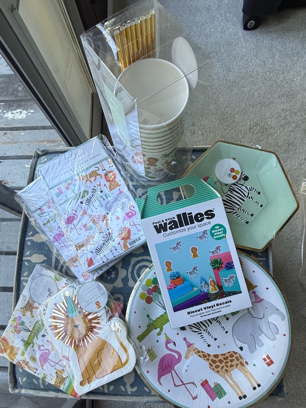 Wallis Jungle Animal Party Plates, Cups & Peel-and-Stick Decals - Green Accents